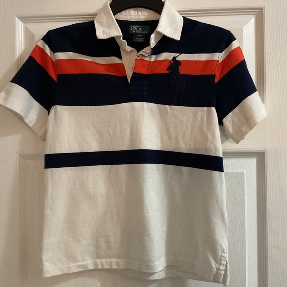Boys Polo Ralph Lauren Big Pony Striped Short Sleeve Rugby Shirt, Size Small (8) - Picture 1 of 5